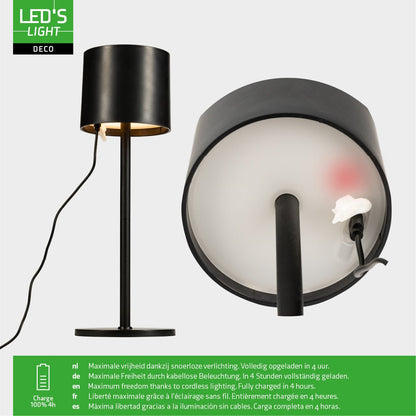 LED's Light Tafellamp op accu - oplaadbaar en draadloos - voor binnen en buiten - 3 kleuren - Zwart
