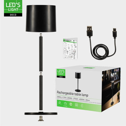 LED's Light Tafellamp op accu - oplaadbaar en draadloos - voor binnen en buiten - 3 kleuren - Zwart