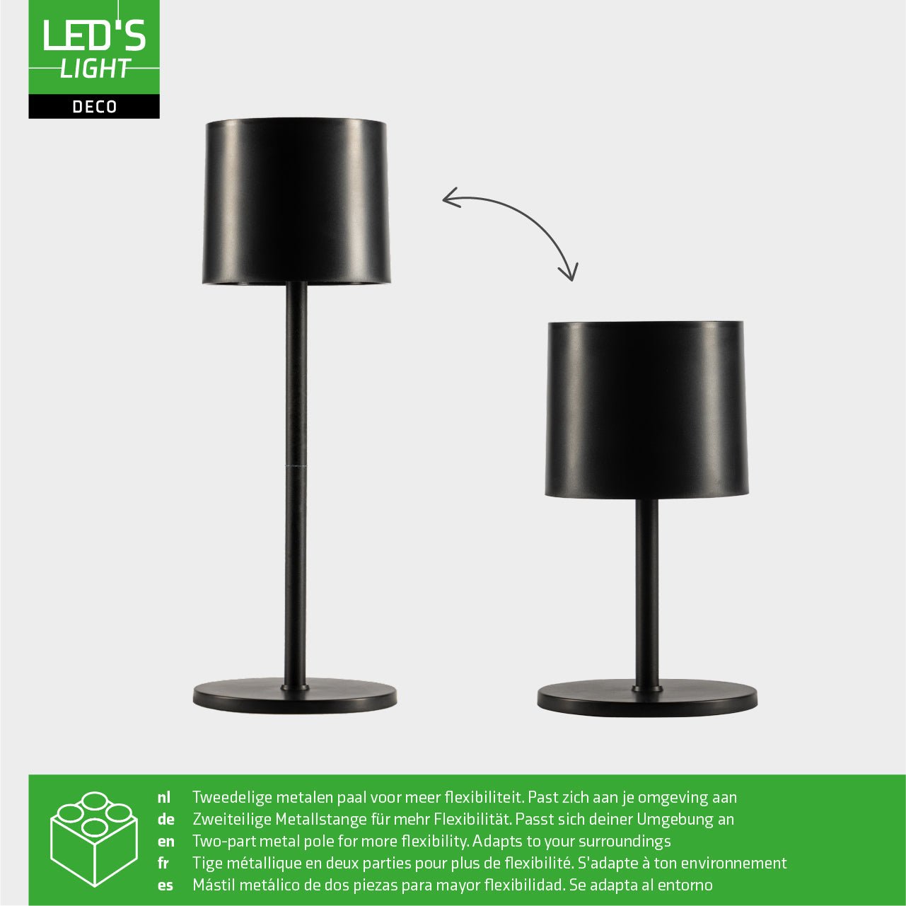 LED's Light Tafellamp op accu - oplaadbaar en draadloos - voor binnen en buiten - 3 kleuren - Zwart