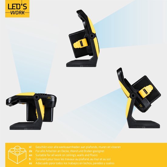 LED's Work 18V Acculamp Werklamp - Incl Adapters - LED Werklamp 5000lm – Klasse 3 • IP54 • IK08 • Dimbaar • Compatibel met Makita, Bosch, DeWalt & Metabo