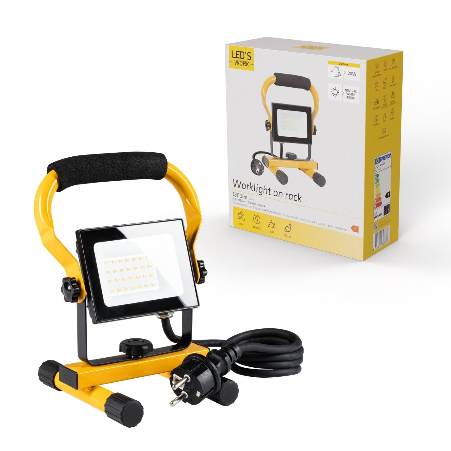 Comnox - LED's Work Bouwlamp Werklamp 2000 - Helder licht zonder flikkeren - Waterdicht IP65 - 2000 lumen - 20 watt - zwart geel