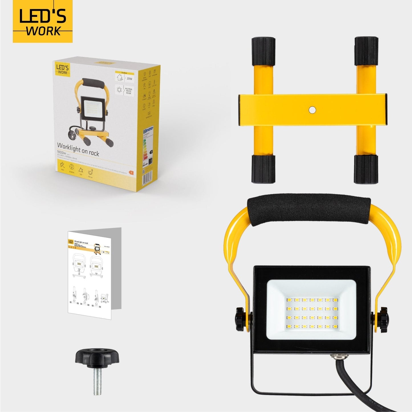 Comnox - LED's Work Bouwlamp Werklamp 2000 - Helder licht zonder flikkeren - Waterdicht IP65 - 2000 lumen - 20 watt - zwart geel