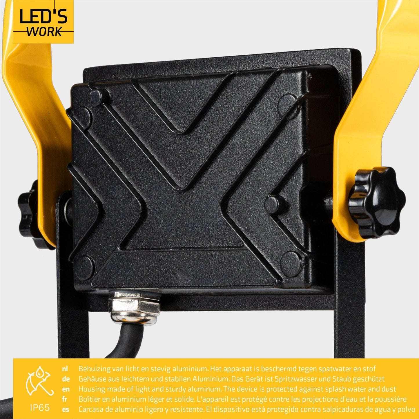LED's Work Bouwlamp Werklamp 2000 - Verstelbare beugel - Waterdicht (IP65) - Zwart geel - Bedraad