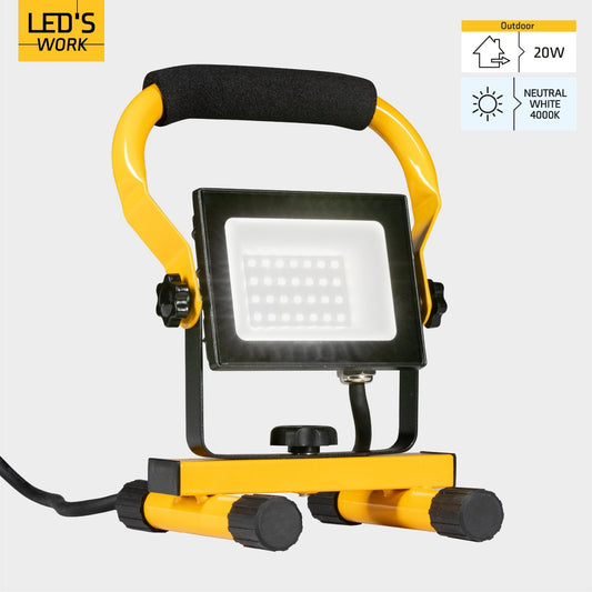 LED's Work Bouwlamp Werklamp 2000 - Verstelbare beugel - Waterdicht (IP65) - Zwart geel - Bedraad