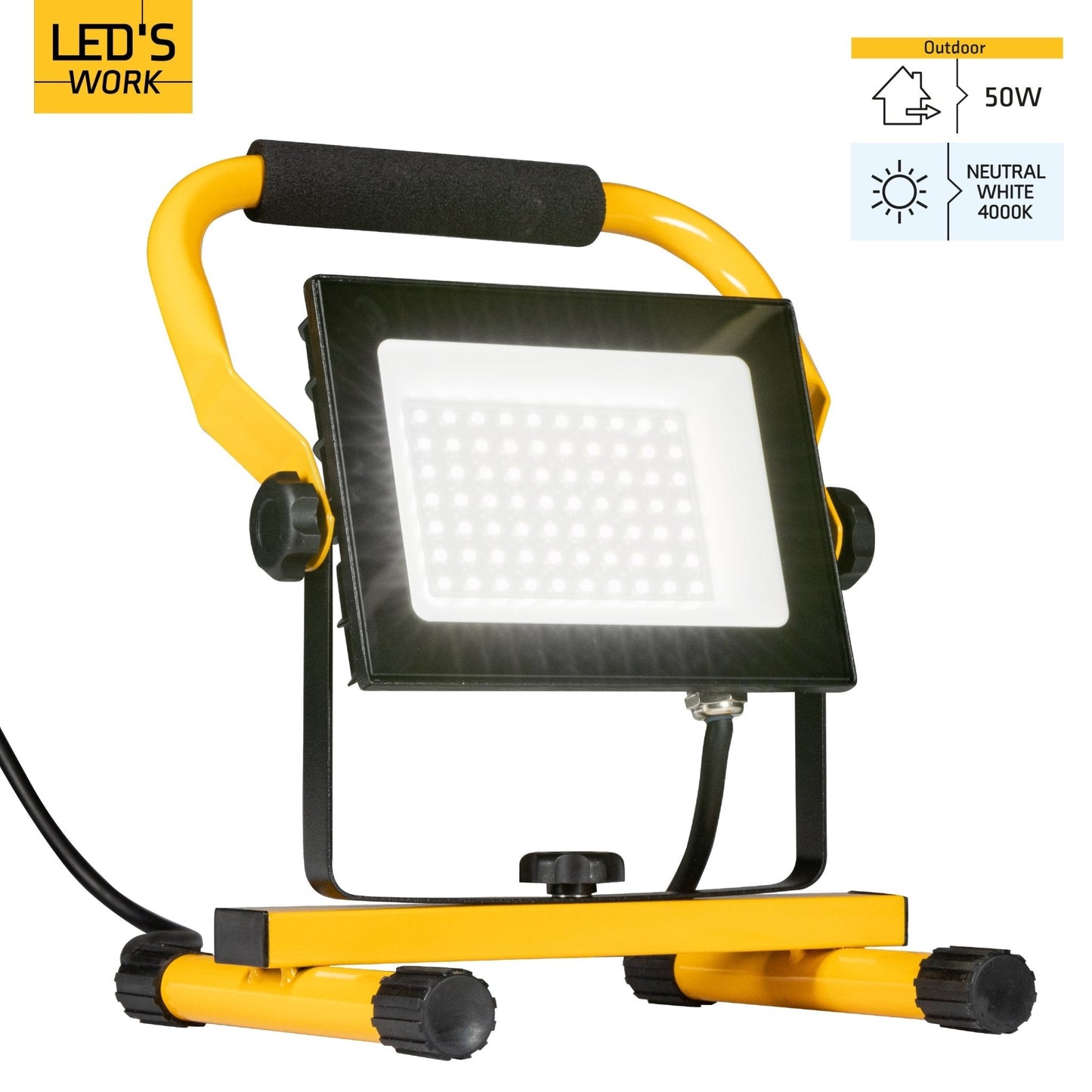 LED's Work 50W Bouwlamp Werklamp Bedraad 4900lm - Verstelbare beugel - Waterdicht (IP65) - Zwart geel