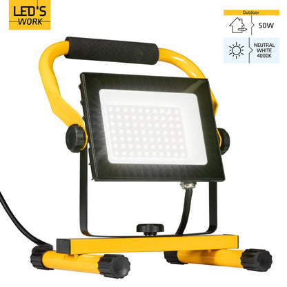 LED's Work 50W Bouwlamp Werklamp Bedraad 4900lm - Verstelbare beugel - Waterdicht (IP65) - Zwart geel
