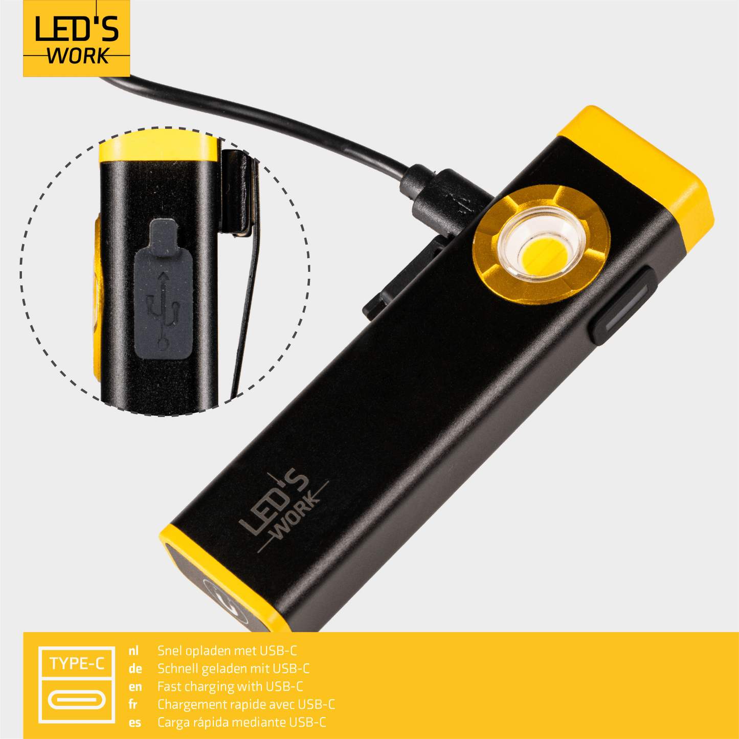 LED's Work Compacte LED Mini Zaklamp - Oplaadbaar - 3 verschillende lichtmodi en zoomfunctie