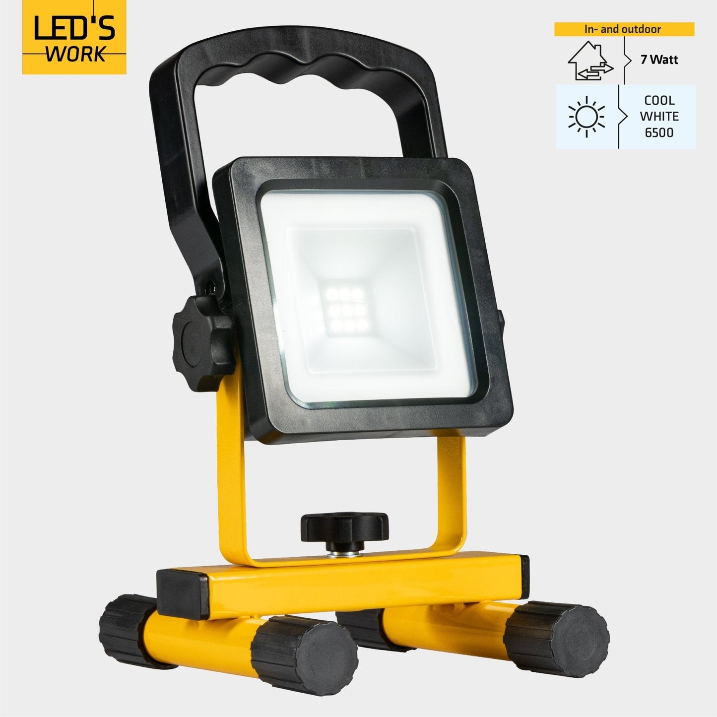 LED's Work draadloze LED Werklamp op accu 700lm - Oplaadbaar en kantelbaar - Zwart geel