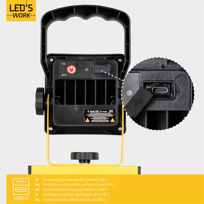 LED's Work draadloze LED Werklamp op accu 700lm - Oplaadbaar en kantelbaar - Zwart geel