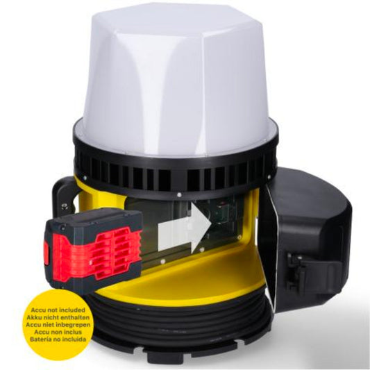 Comnox - HybridPro LED Bouwlamp 18V - 360° helder licht op accu of netstroom - 12000 lumen - 80W - IP55 - Rough Service Tested - Geel