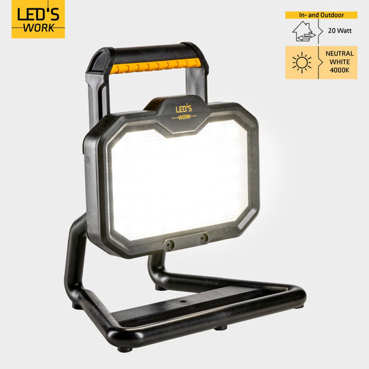 Comnox - LED's Work LED Bouwlamp 20W 2000lm – Draadloos & Oplaadbaar – 4400 mAh Accu – IP54 Stof- en Waterdicht – 25x25x18 cm – Wit