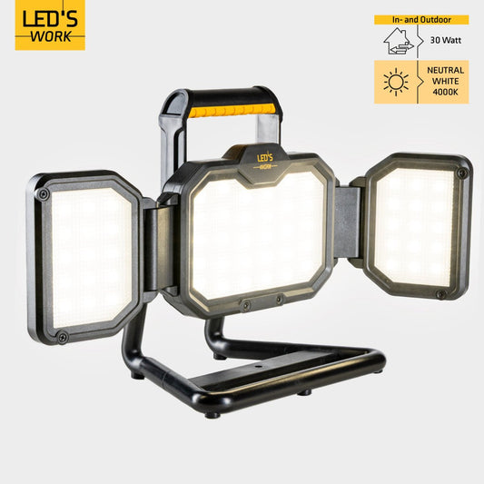 Comnox - LED's Work LED Bouwlamp Werklamp Oplaadbaar 4000lm 30W Opvouwbaar & Compact - Draadloos licht voor elke klus - 4000 lumen - 6600 mAh accu - werklamp, bouw, garage