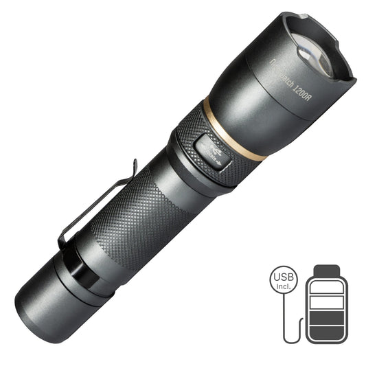 Comnox - LED's Work Oplaadbare Zaklamp 1200 Lumen - Waterdicht IPX7 - Dimbaar - 3 Lichtstanden - Zwart