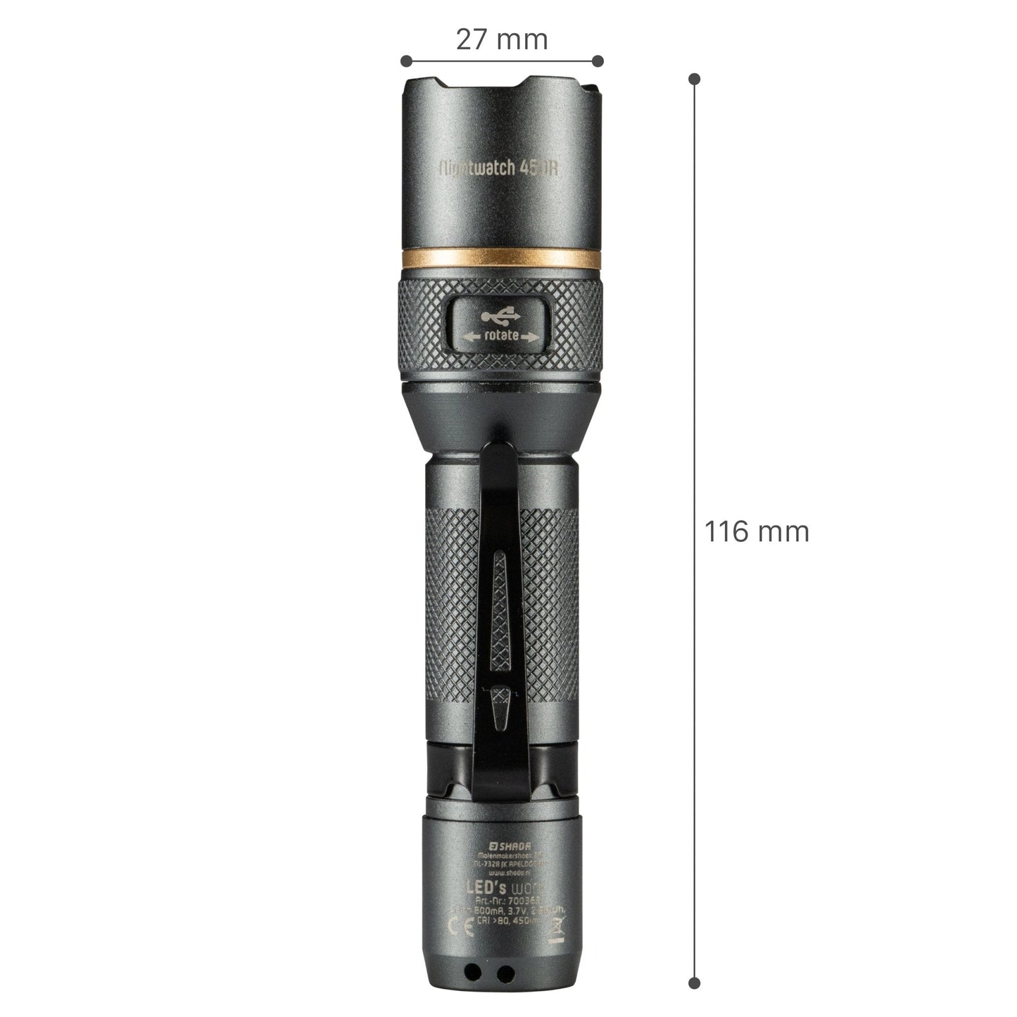 LED's Work Oplaadbare LED Zaklamp - 450 Lumen - IPX7 Waterdicht - Met 3 lichtstanden