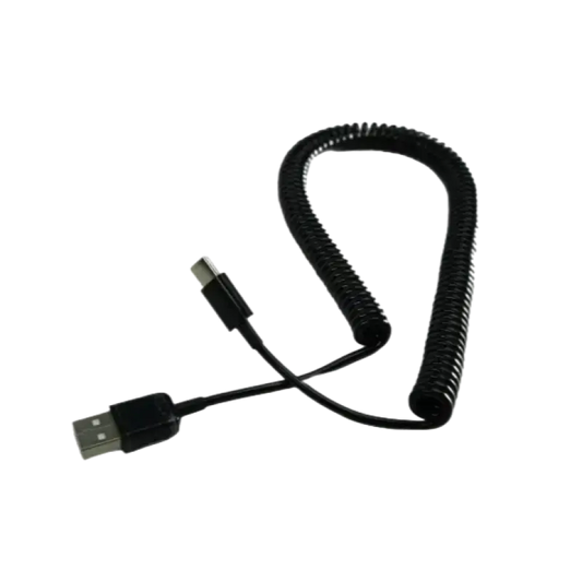 Zwart, gevlochten USB-kabel met USB-A en USB-C aansluitingen, geschikt voor snelle dataoverdracht en opladen van moderne apparaten. Ideaal voor mobiele apparaten en laptops.