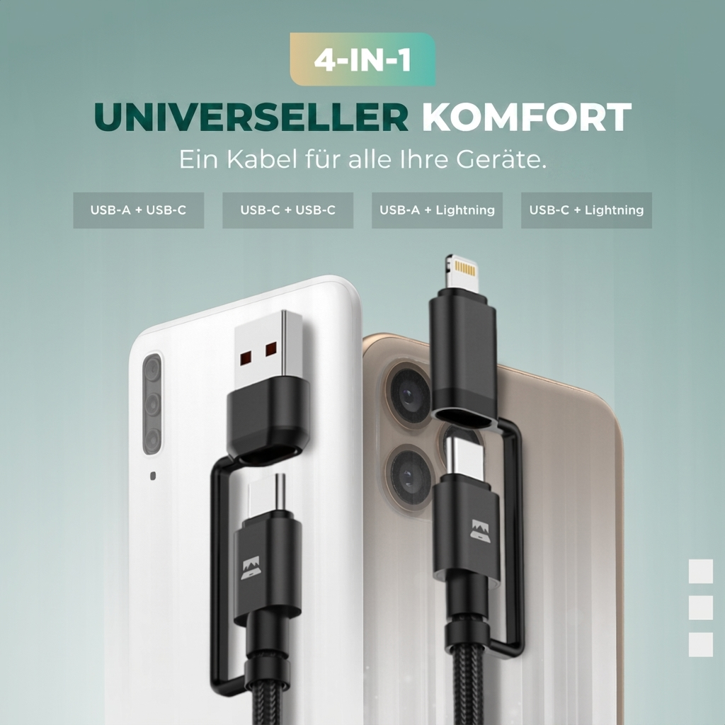 Comnox - UniCharge Oplaadkabel - Alles-in-één oplossing - 4 aansluitingen