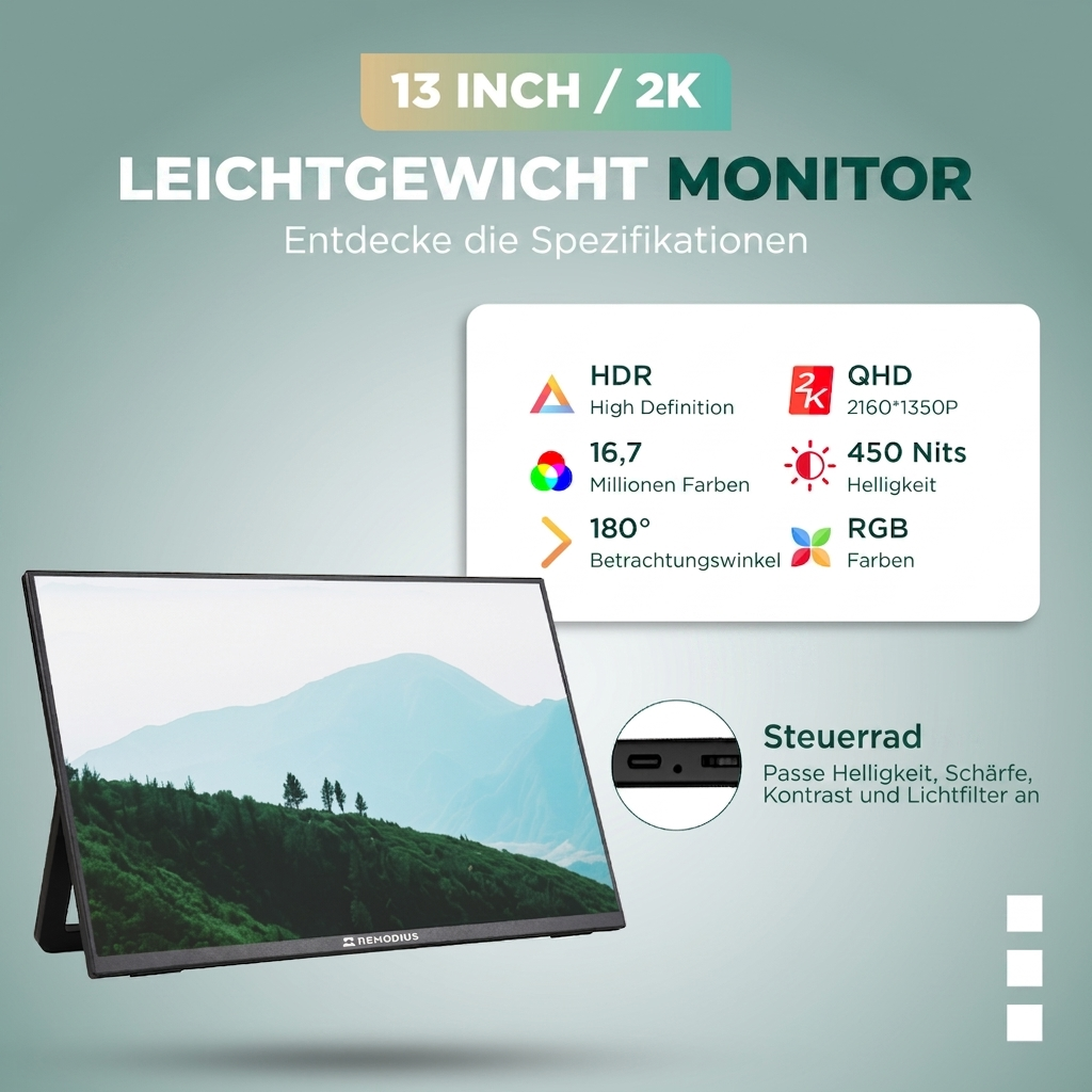 Remodius 13-inch draagbare monitor – 2K IPS