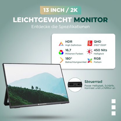 Remodius 13-inch draagbare monitor – 2K IPS