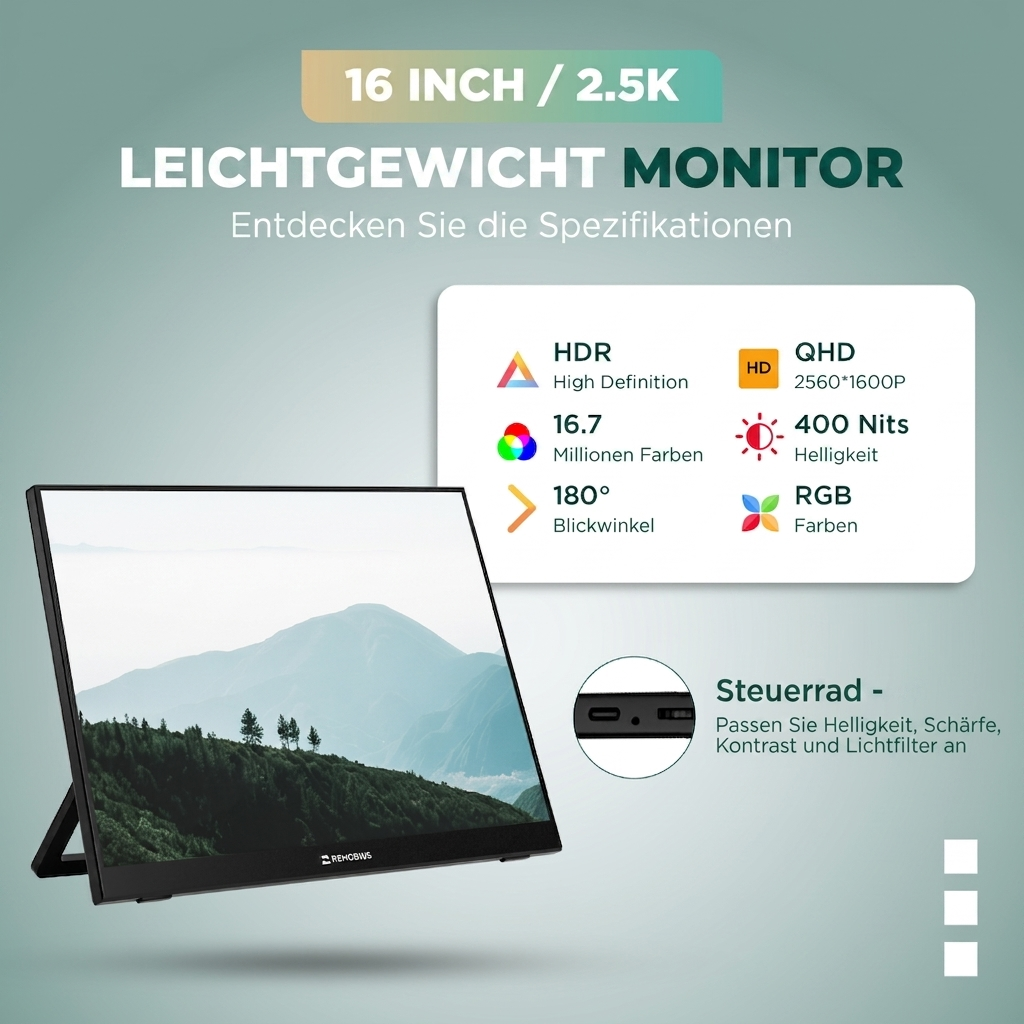 Remodius 16-inch draagbare monitor – 2.5K IPS