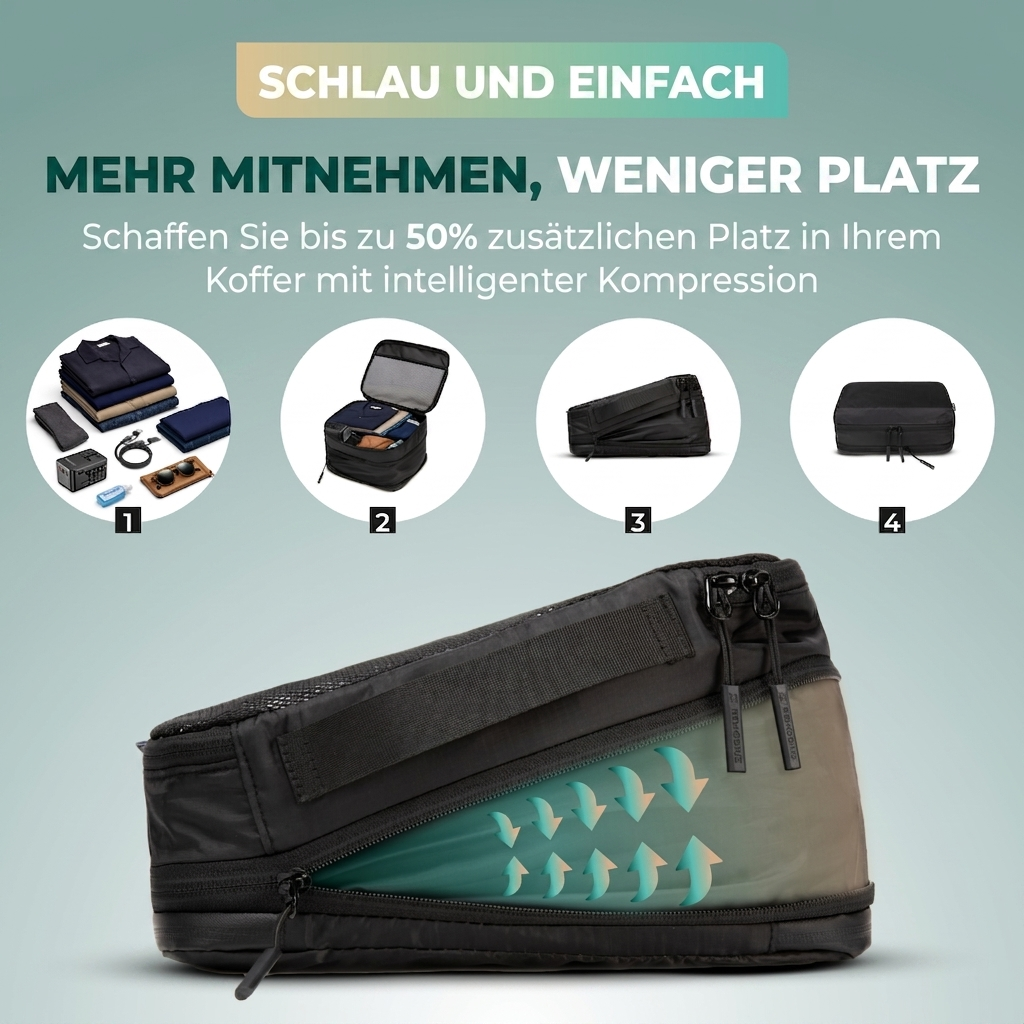 Comnox - Packing Cubes Set van 8 - Georganiseerd reizen met compressie - Zwart Nylon & Mesh