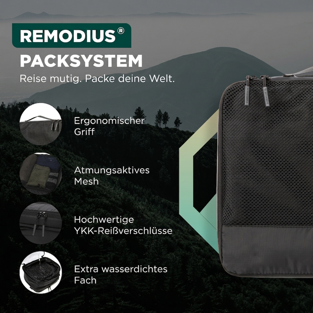 Comnox - Packing Cubes Set van 8 - Georganiseerd reizen met compressie - Zwart Nylon & Mesh