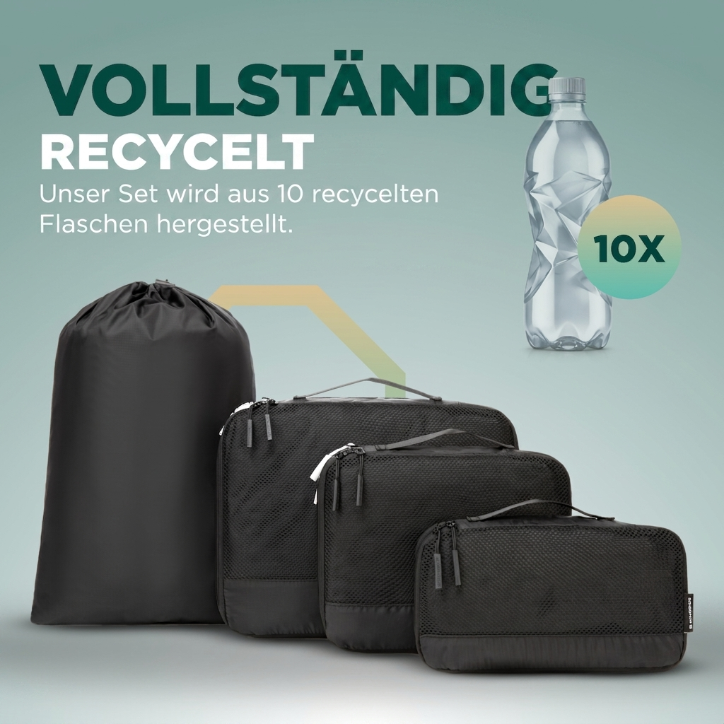 Comnox - Packing Cubes Set van 4 - Slimme reisorganisatie - Zwart met compressie