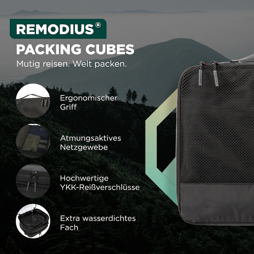 Comnox - Packing Cubes Set van 4 - Slimme reisorganisatie - Zwart met compressie