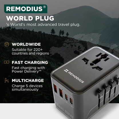 Comnox - Remodius® Wereldstekker - Laad 5 apparaten tegelijk - Universele reisadapter