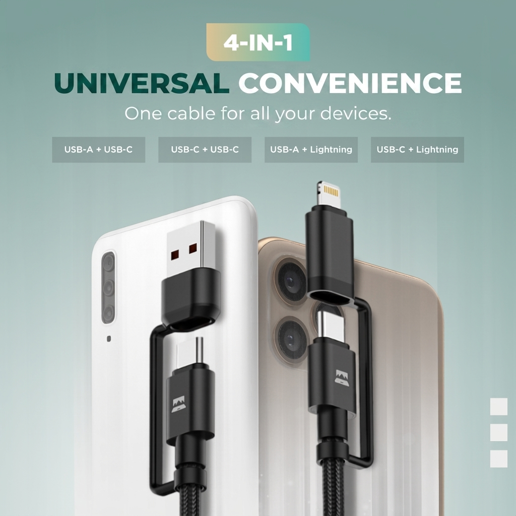 Comnox - UniCharge Oplaadkabel - Alles-in-één oplossing - 4 aansluitingen