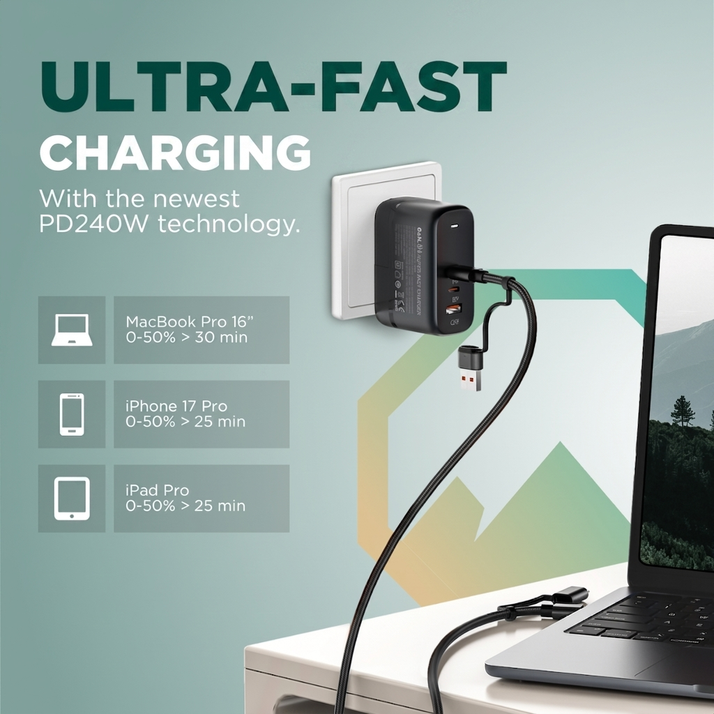 Comnox - UniCharge Oplaadkabel - Alles-in-één oplossing - 4 aansluitingen