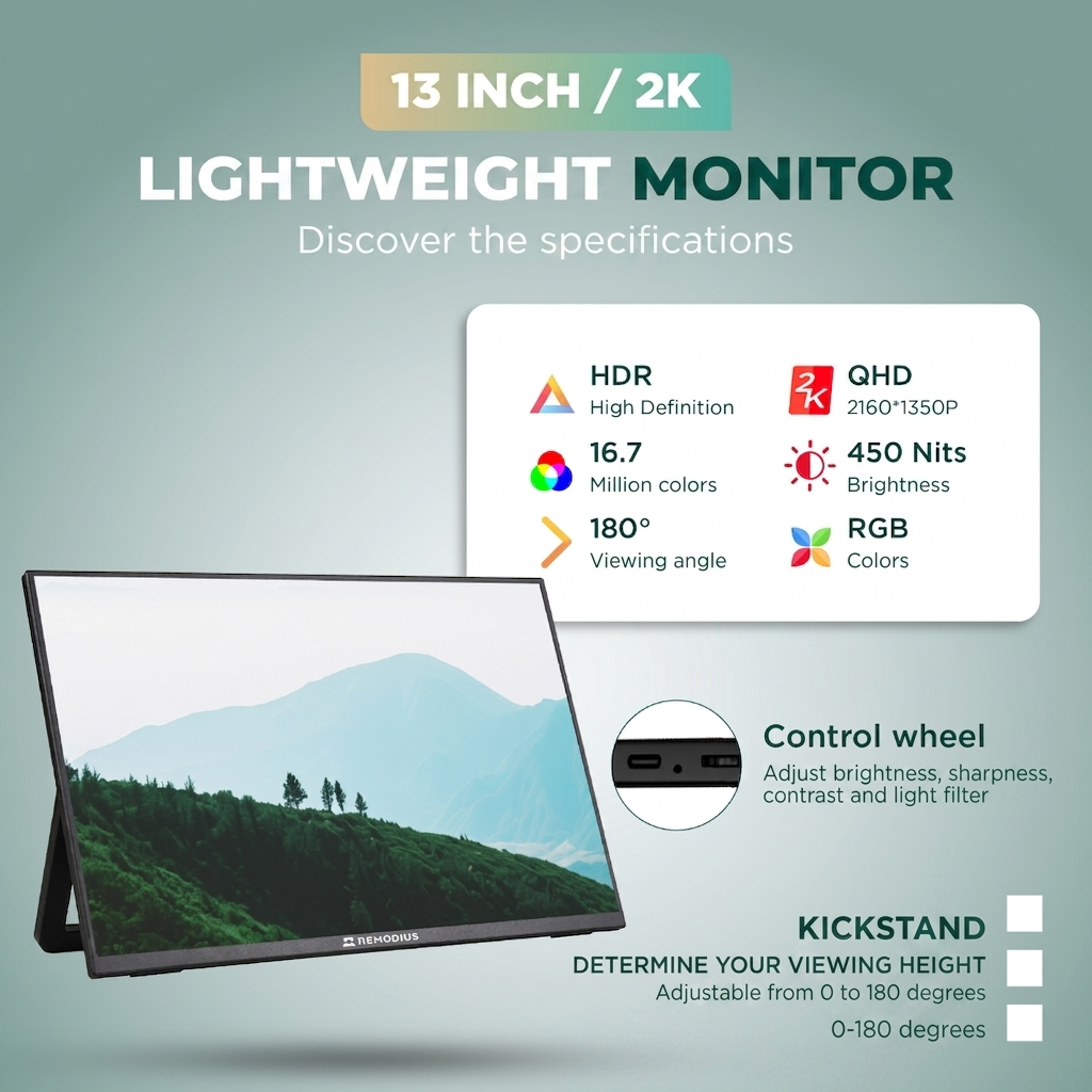 Remodius 13-inch draagbare monitor – 2K IPS