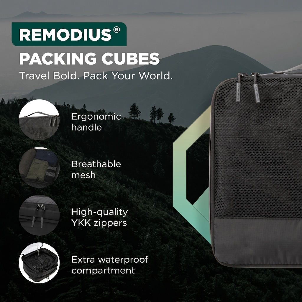 Comnox - Packing Cubes Set van 8 - Georganiseerd reizen met compressie - Zwart Nylon & Mesh