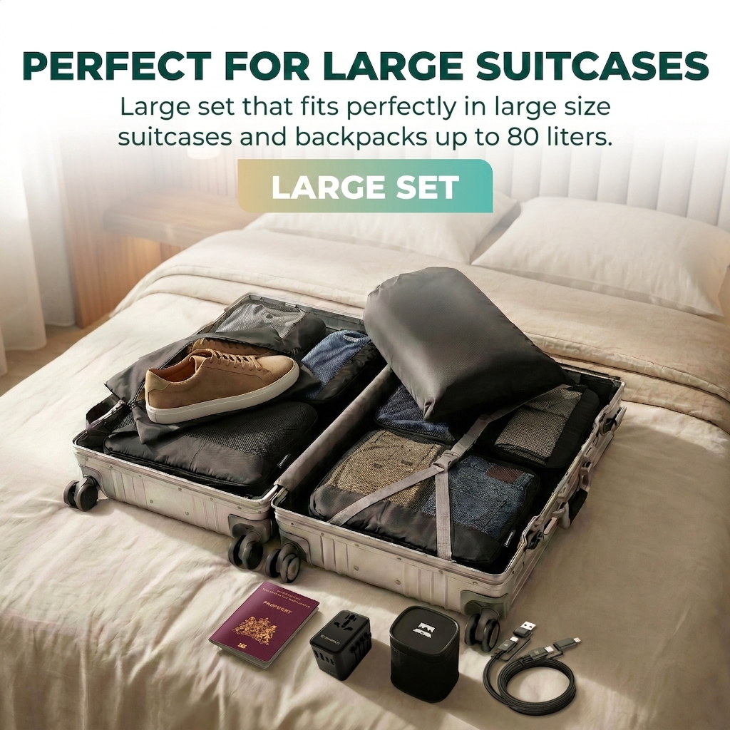 Comnox - Packing Cubes Set van 8 - Georganiseerd reizen met compressie - Zwart Nylon & Mesh