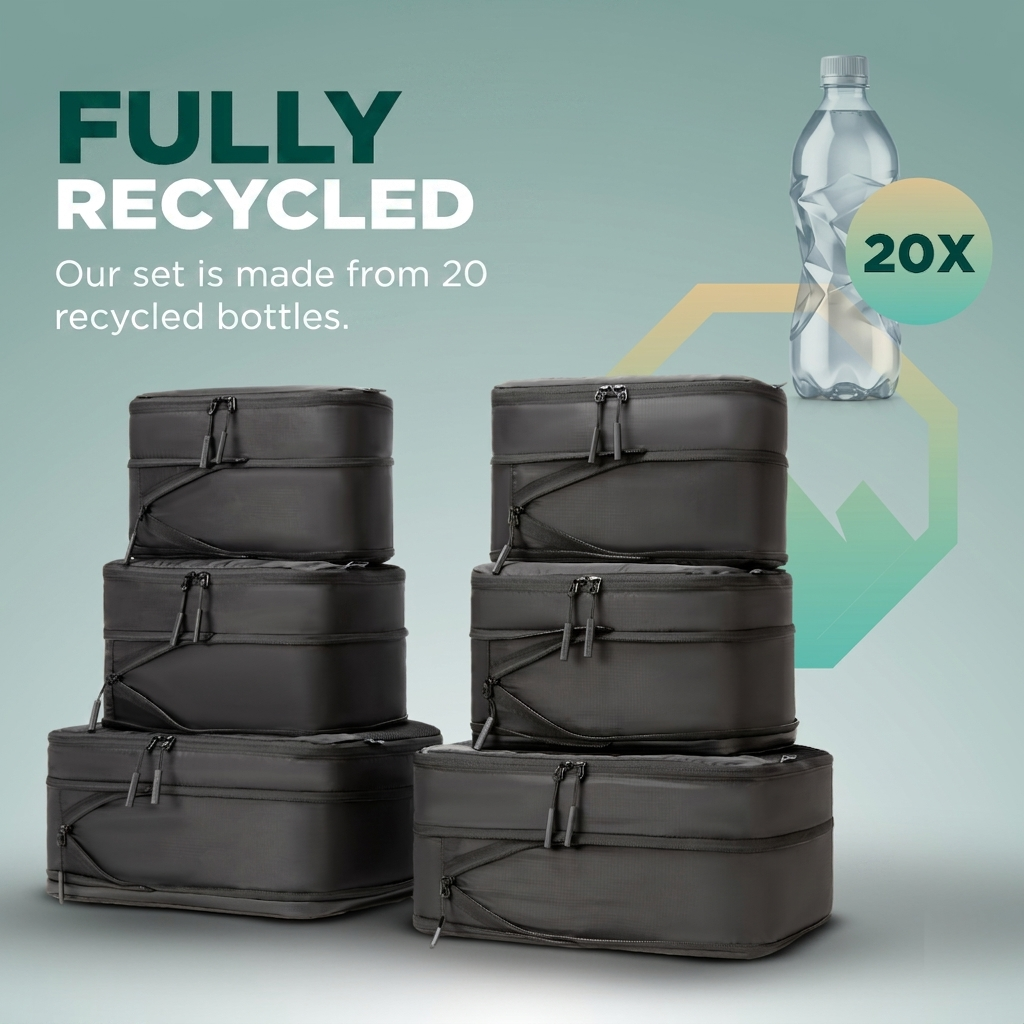 Comnox - Packing Cubes Set van 8 - Georganiseerd reizen met compressie - Zwart Nylon & Mesh