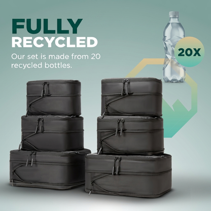 Comnox - Packing Cubes Set van 8 - Georganiseerd reizen met compressie - Zwart Nylon & Mesh