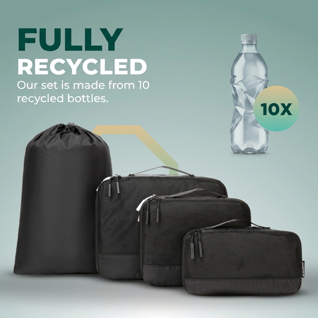 Comnox - Packing Cubes Set van 4 - Slimme reisorganisatie - Zwart met compressie
