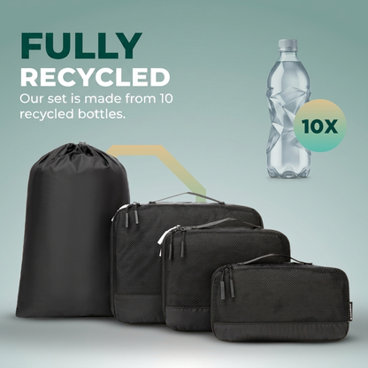 Comnox - Packing Cubes Set van 4 - Slimme reisorganisatie - Zwart met compressie