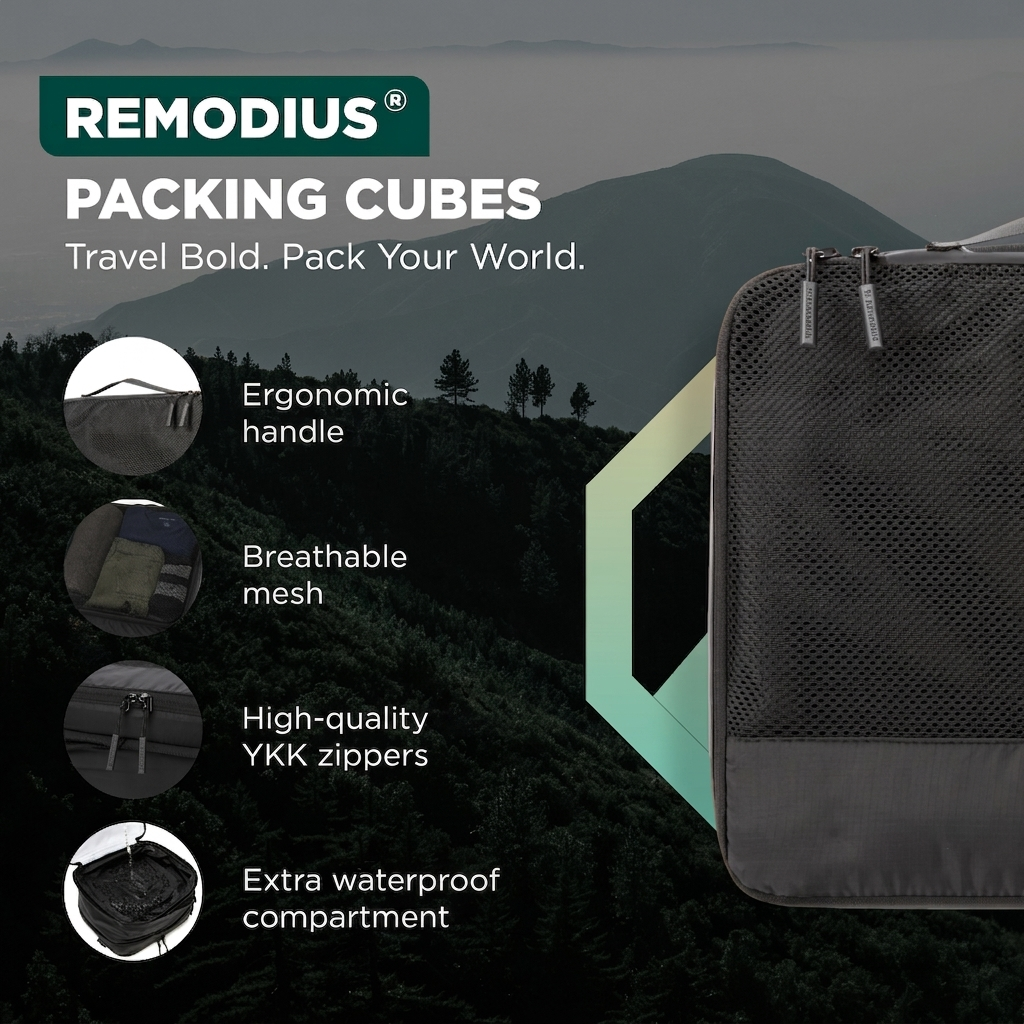 Comnox - Packing Cubes Set van 4 - Slimme reisorganisatie - Zwart met compressie