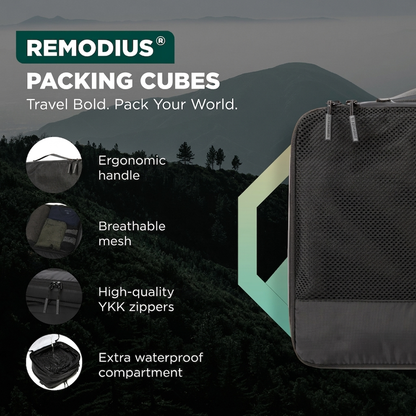 Comnox - Packing Cubes Set van 4 - Slimme reisorganisatie - Zwart met compressie