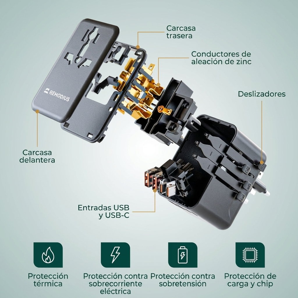Comnox - Remodius® Wereldstekker - Laad 5 apparaten tegelijk - Universele reisadapter