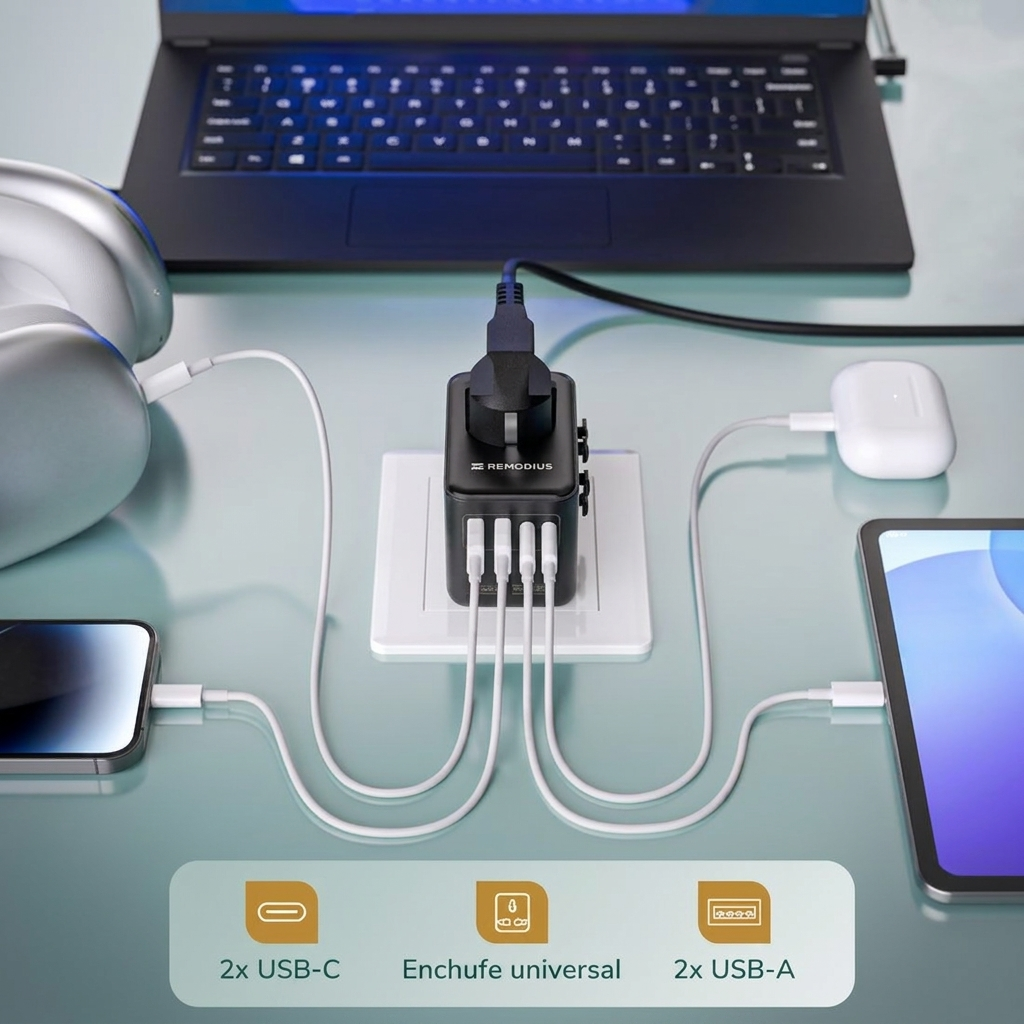 Comnox - Remodius® Wereldstekker - Laad 5 apparaten tegelijk - Universele reisadapter