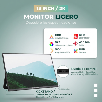 Remodius 13-inch draagbare monitor – 2K IPS