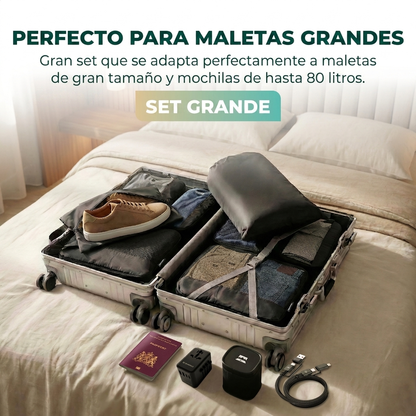 Comnox - Packing Cubes Set van 8 - Georganiseerd reizen met compressie - Zwart Nylon & Mesh