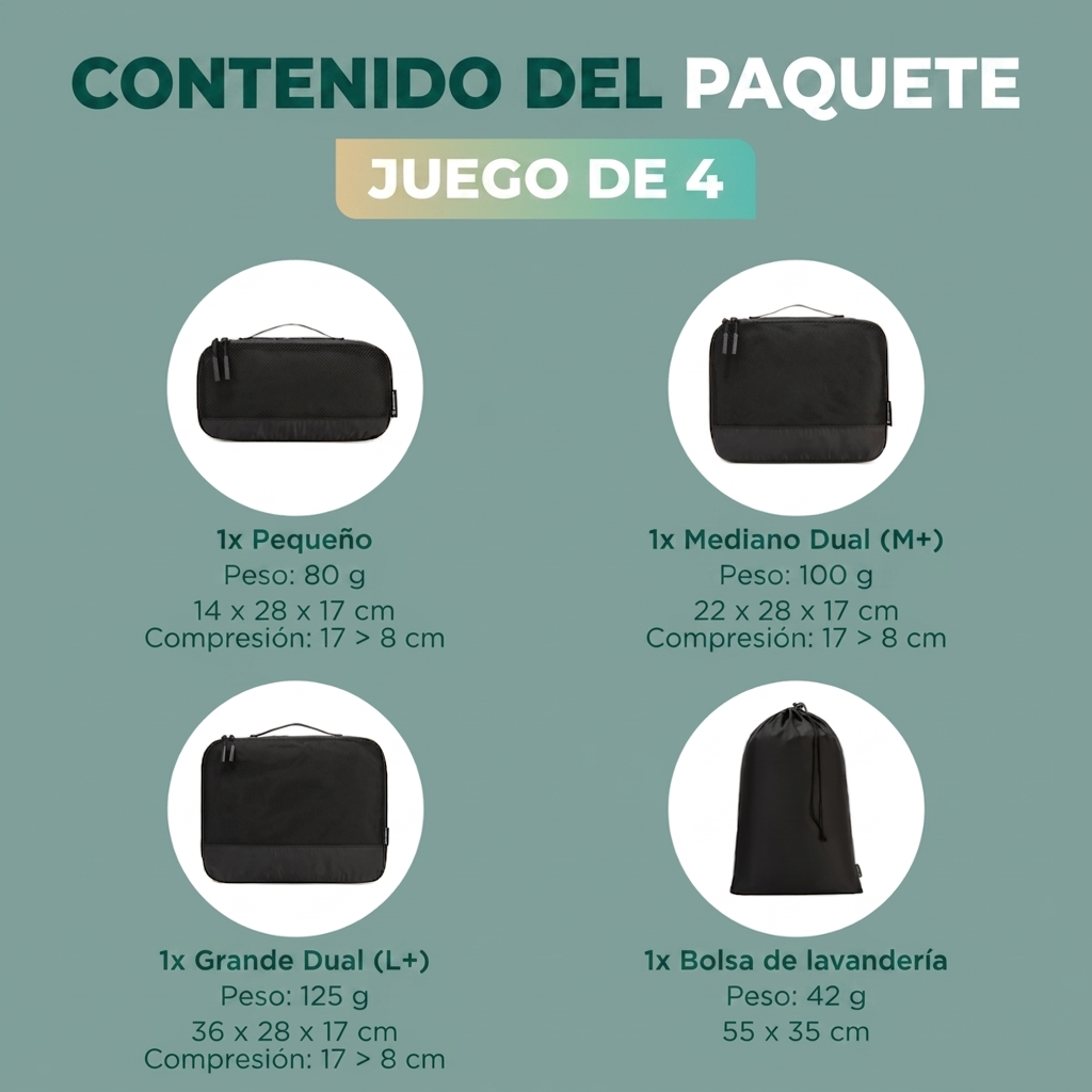 Comnox - Packing Cubes Set van 4 - Slimme reisorganisatie - Zwart met compressie