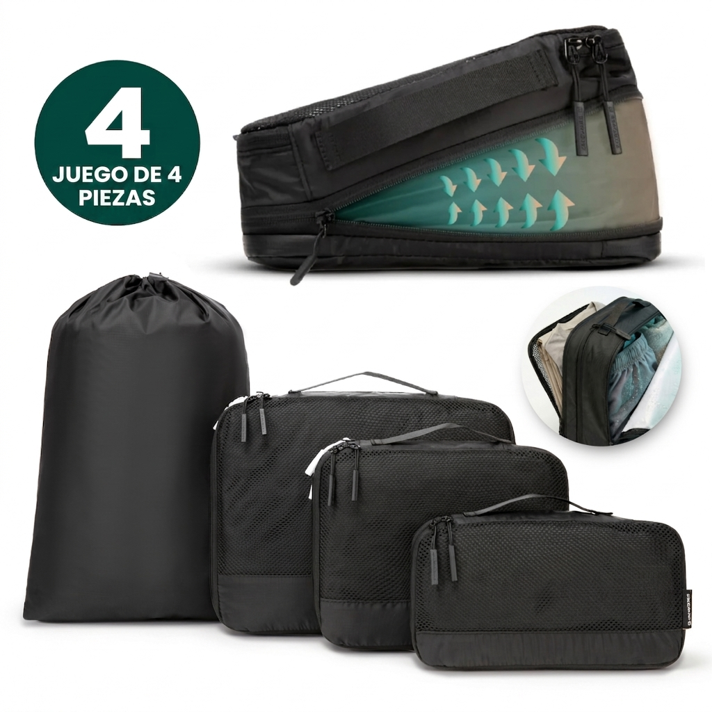 Comnox - Packing Cubes Set van 4 - Slimme reisorganisatie - Zwart met compressie