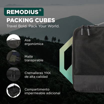 Comnox - Packing Cubes Set van 4 - Slimme reisorganisatie - Zwart met compressie