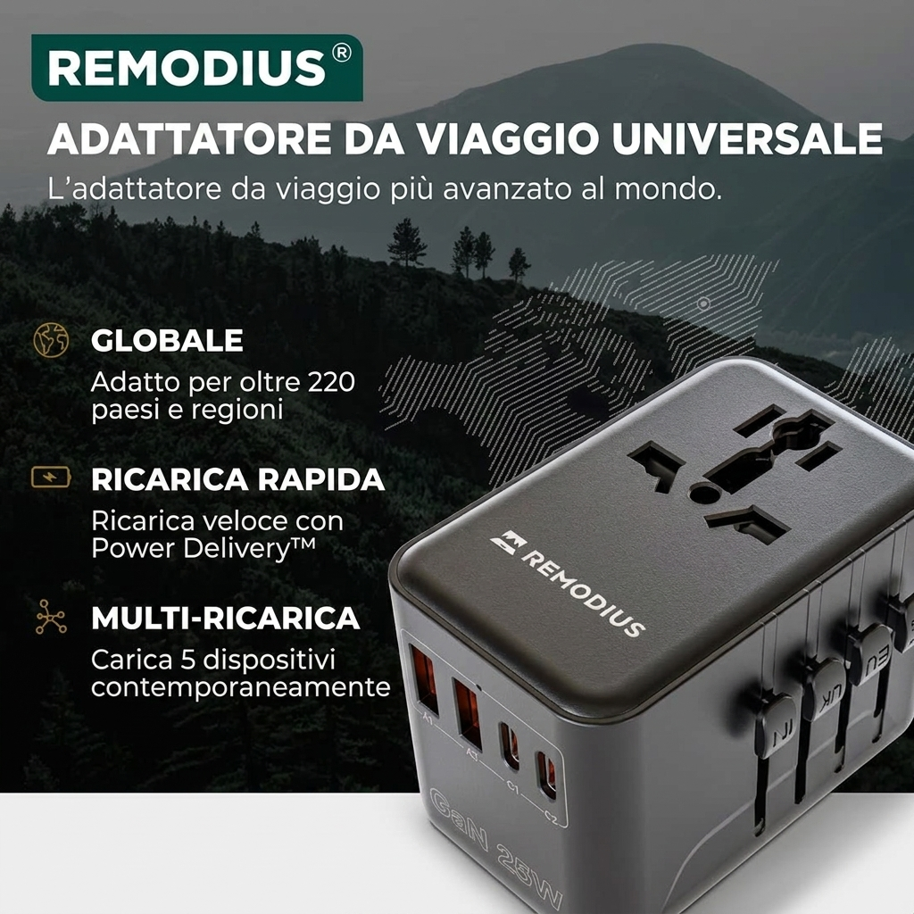 Comnox - Remodius® Wereldstekker - Laad 5 apparaten tegelijk - Universele reisadapter