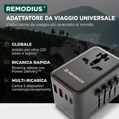 Comnox - Remodius® Wereldstekker - Laad 5 apparaten tegelijk - Universele reisadapter