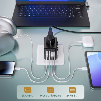 Comnox - Remodius® Wereldstekker - Laad 5 apparaten tegelijk - Universele reisadapter