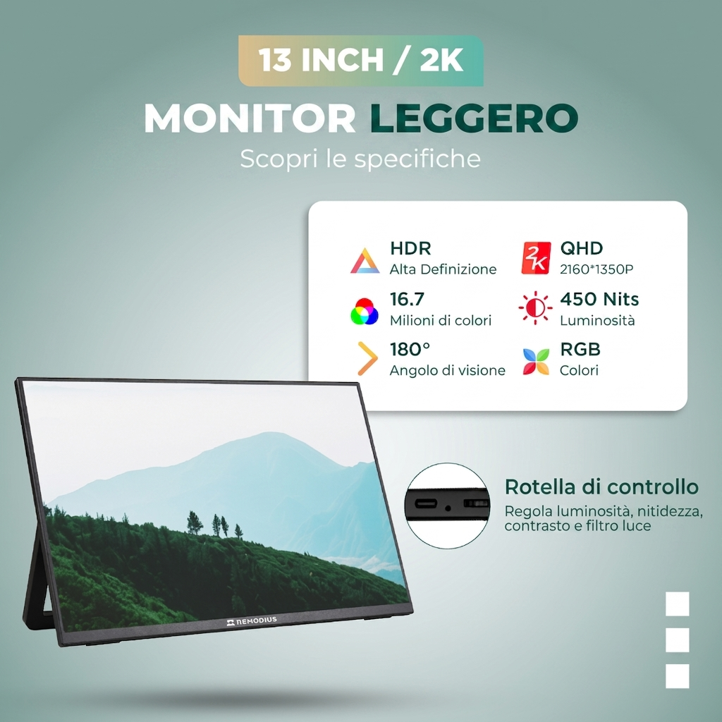 Remodius 13-inch draagbare monitor – 2K IPS